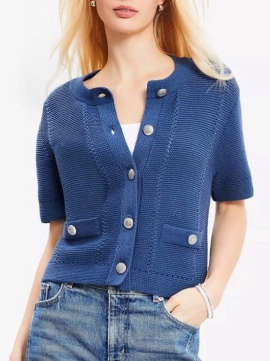 LOFT Sweaters - LOFT Blue Short-Sleeve Button Front Cardigan | Size L / NWT